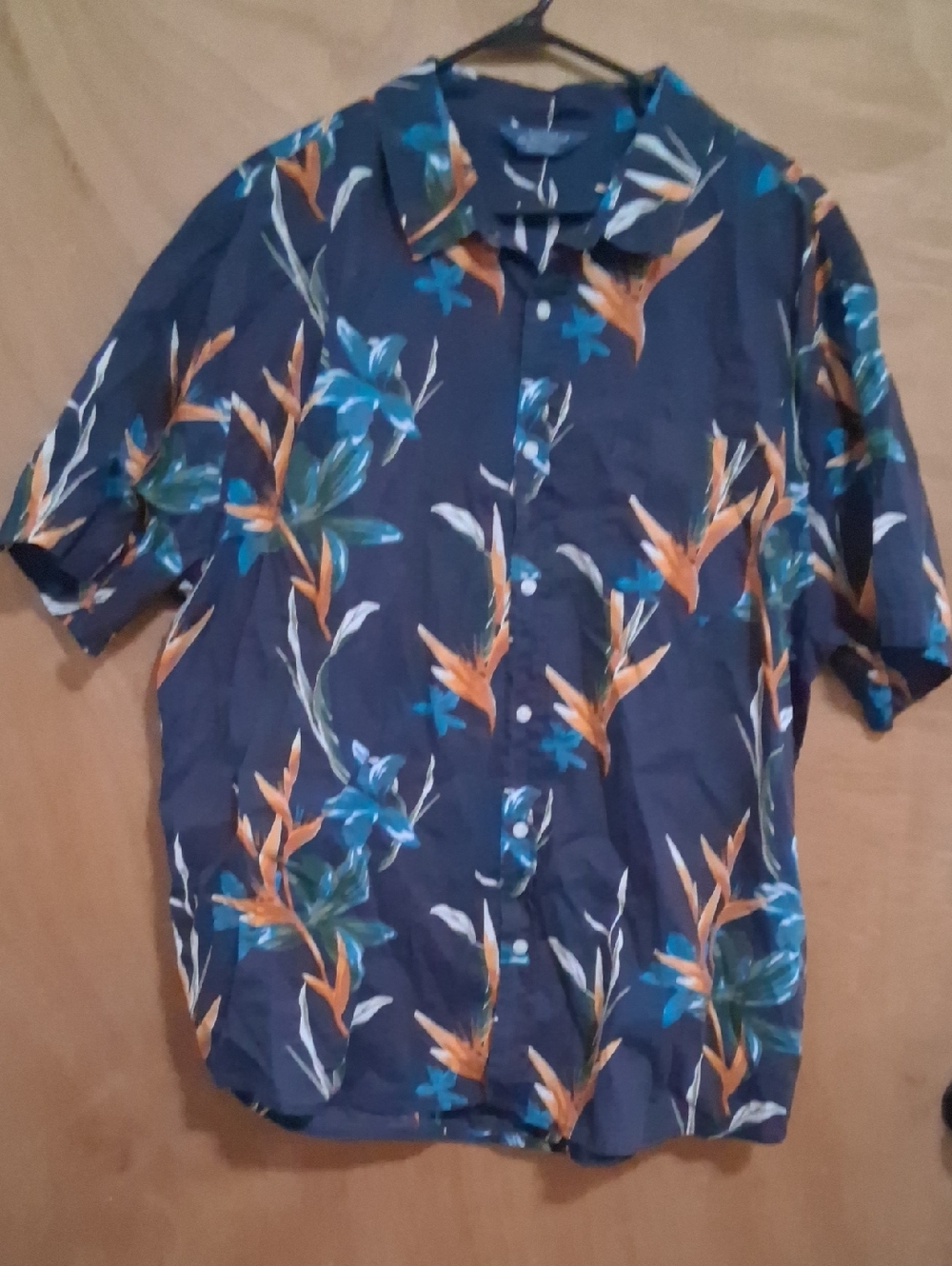 Men's Navy Blue Tropical Button-Up Shirt